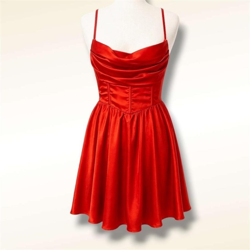 Princess Polly Red Satin Cowl Neck Open Back Corset Mini Dress Womens Size 8